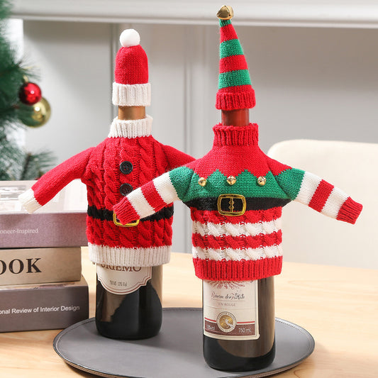 Christmas Holiday Decoration Knitted Clothes Wine Bottle Home Xmas New Year Dinner Table Decoration