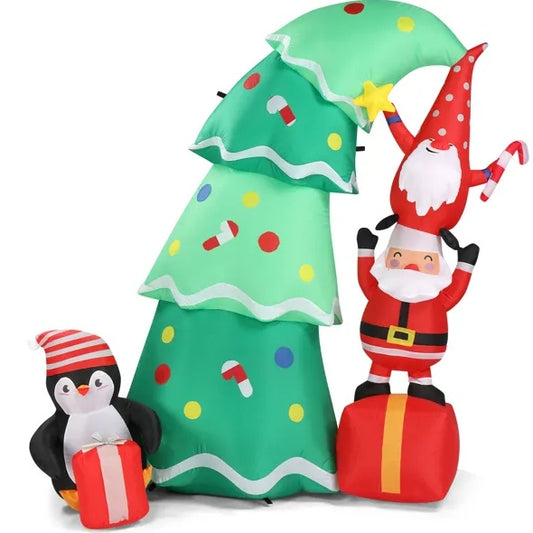 6 FT Lighted Christmas Inflatable Decoration, Inflatable Christmas Tree With Elf And Santa Claus, Funny Blow Up Yard Decorations With Built-in LED Lights For Holiday Party Front Yard Lawn Garden Decor